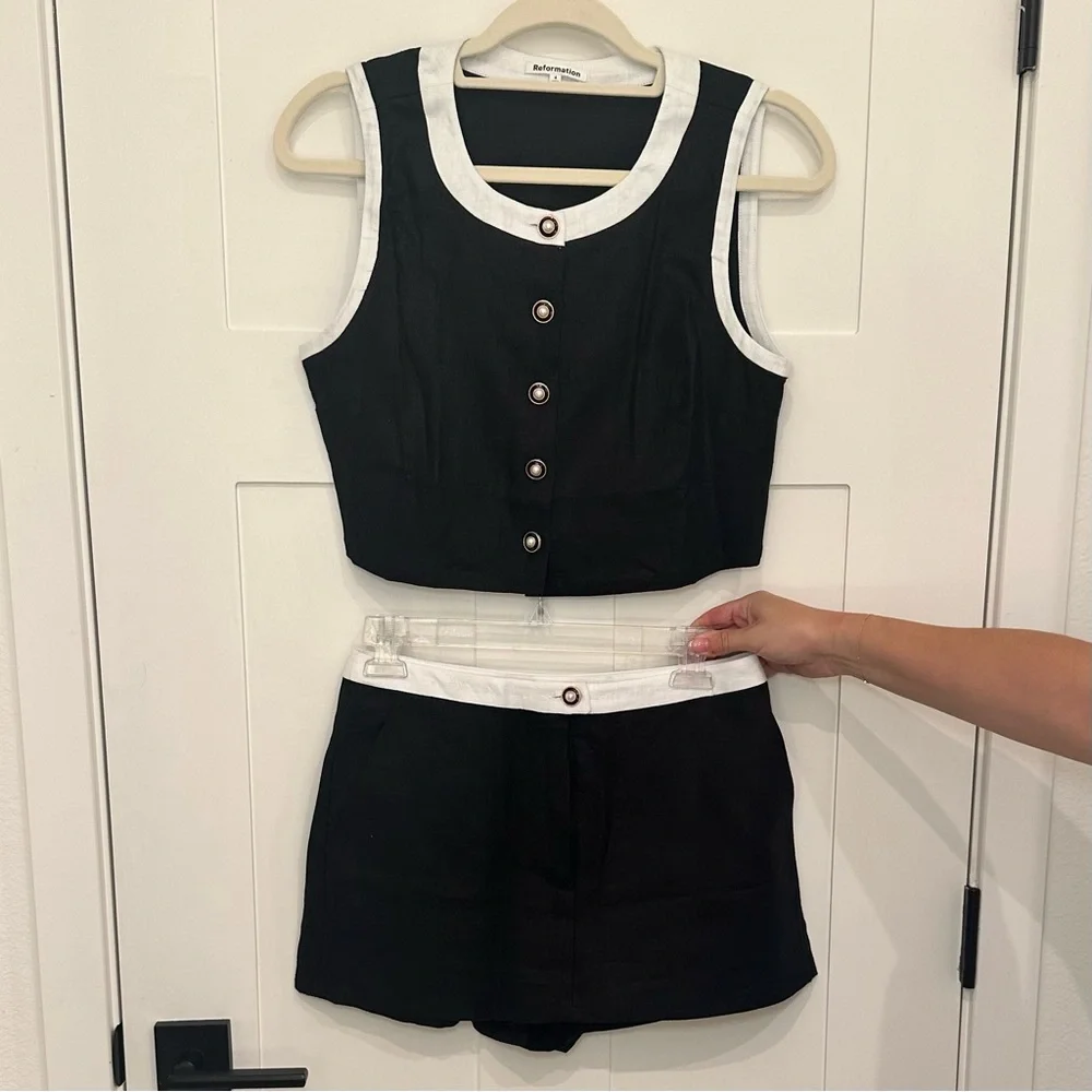 NEW Reformation Roxy Linen Two Piece Skort in Black White Contrast | size 4